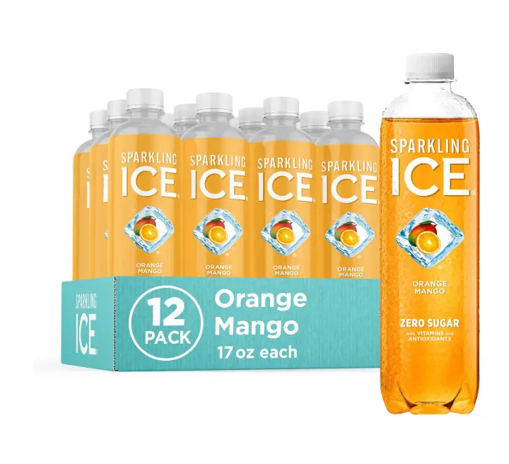 Sparkling Ice, Orange Mango Sparkling Water, Zero Sugar Flavored Water, with Vitamins and Antioxidants, Low Calorie Beverage, 17 fl oz Bottles (Pack of 12)