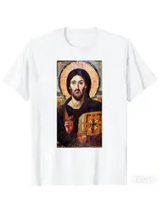 Jesus Christ, a pantheon idol from Sinai Eastern Orthodox Church, summer men's printed T-shirt, summer women's short sleeved unisex T-shirt, soft and skin friendly, suitable for both men and women, suitable for all seasons, couple style