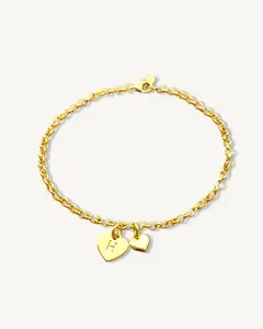 Custom Heart Initial with Heart Charm Bracelet