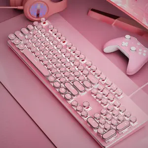 EWEADN Punk Typewriter Mechanical Gaming Keyboard, All-metallic Panel 104 Keys Full-size Numeric Keypad, White Backlit USB Wired Keyboard for Game and Office, Lighted Mechanical Keyboard