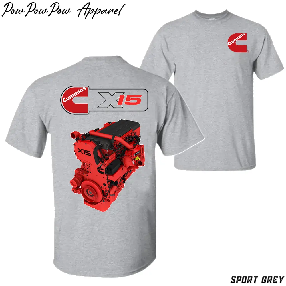 Cummins X15 Engine T-Shirt, Vintage Truck Mechanic Graphic Tee, Diesel Engine Streetwear Gift for Men USA Cotton Menswear