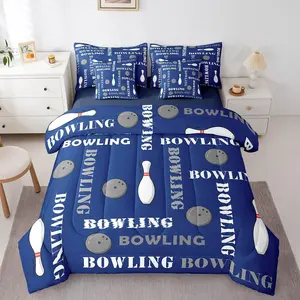 Feelyou Microfiber Bedding Set for Boys - Multi-Size, Sports Theme, Bowling Balls Print Comforter, Breathable Blanket, Breathable Sheets, Gamer Decor Bed-in-a-Bag, Blue