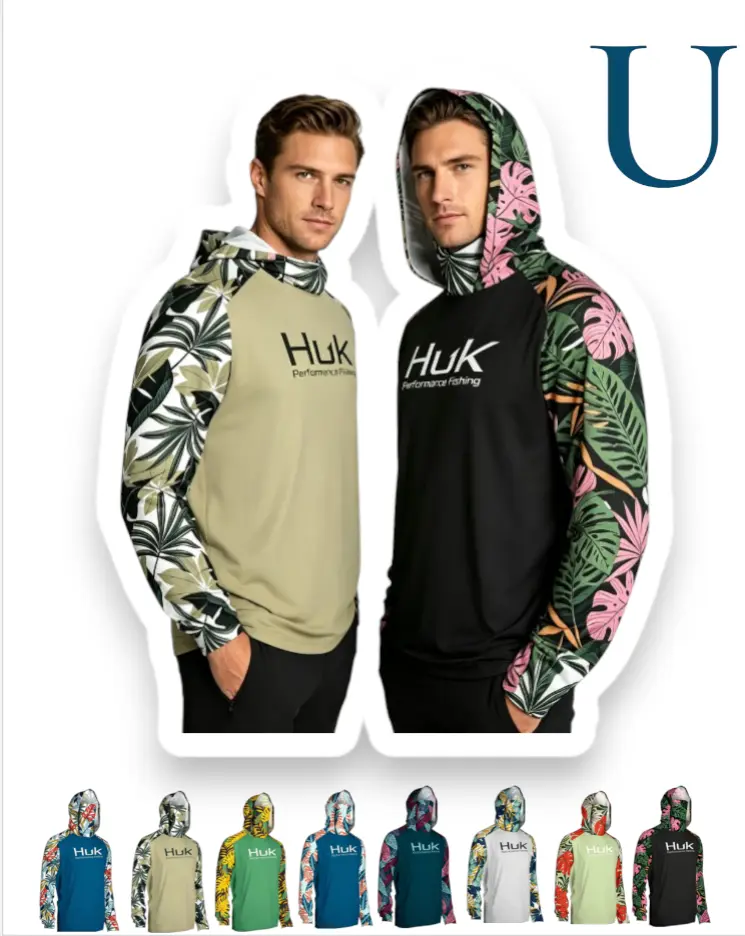 Male Crew Neck UPF Sun Protection Face Cover Hoodie - Men's Long Sleeve Lightweight Cooling Outdoor Fishing Shirt with Breathable Mesh Fabric for Staying Cool Outdoors Fishing Hoodies Active Hoodies