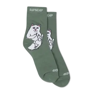 Menswear Lord Nermal Character-Based Mid-Calf Socks, Comic-Inspired Comfortable Spandex Pine Green Socks