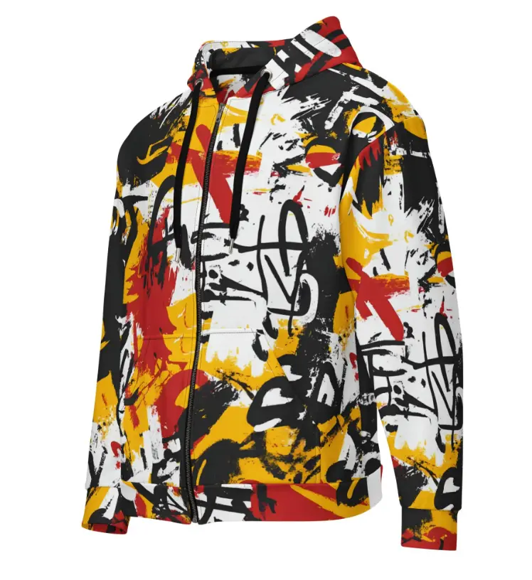 Graffiti Zip Up Hoodie | Urban Streetwear Abstract Paint Splatter Jacket