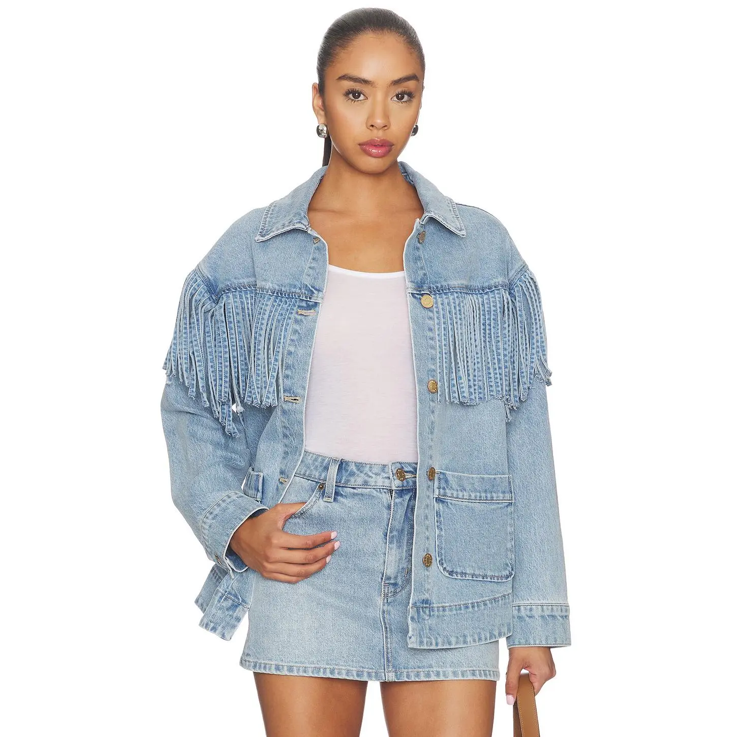 Show Me Your Mumu Ojai Fringe Jacket in Jet Stream Blue
