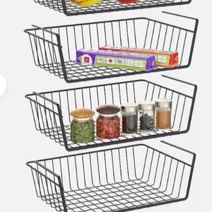 4Pcs Under Cabinet Organizer Shelf Wire Rack Hanging Storage Baskets for Kitchen Steel Baking