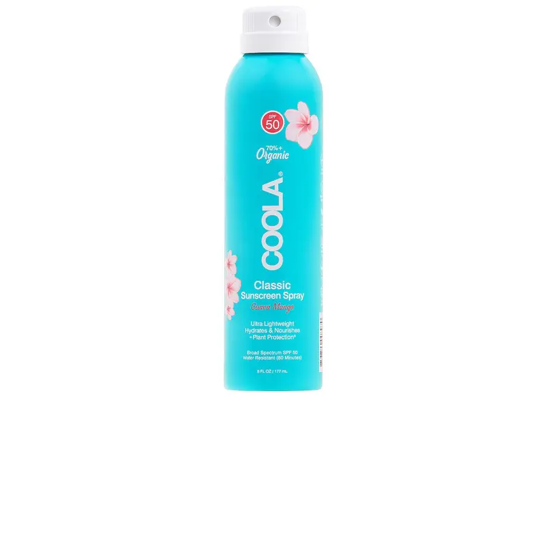COOLA Classic Body Certified Org. Sunscreen Spray SPF 50 (Guava Mango Scent) - Vegan, All-Natural Body Care, UV Blocking Sun Protection, Water Resistant Sunscreen, Alcohol-Containing, 177ml for Adults