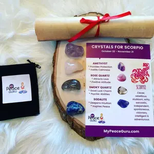 Scorpio Gift Set Zodiac Sign Crystal Healing Stones in a Velvet Pouch with 7-10 Page In-Depth Astrology Scroll Report Gift Box