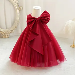 Baby Girl Princess Dress  Sleeveless Solid Color Big Bow Dress for 6M-3Y Party Wear  YT23038