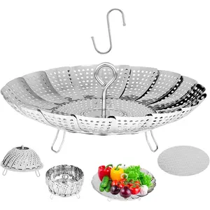 6-10.3" Expandable Steamer Basket for Cooking, 3rd Gen Stainless Steel Folding Steamer Fits All 6"+ Pots for Fish Vegetables Pasta Eggs
