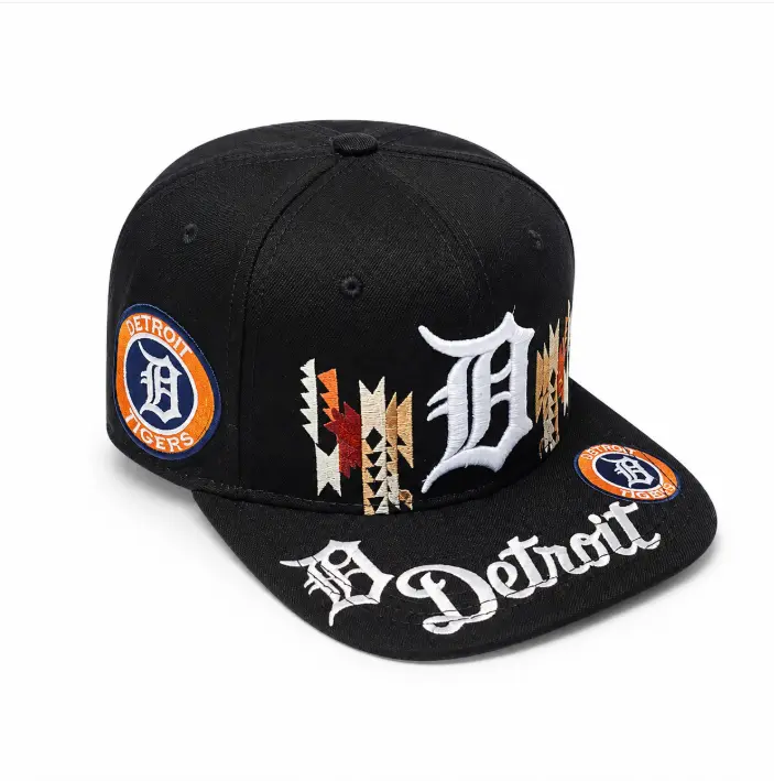 Detroit Tigers Embroidered Snapback Hat – Black Flat Brim Baseball Cap with 3D Logo and Tribal Design, Adjustable Unisex