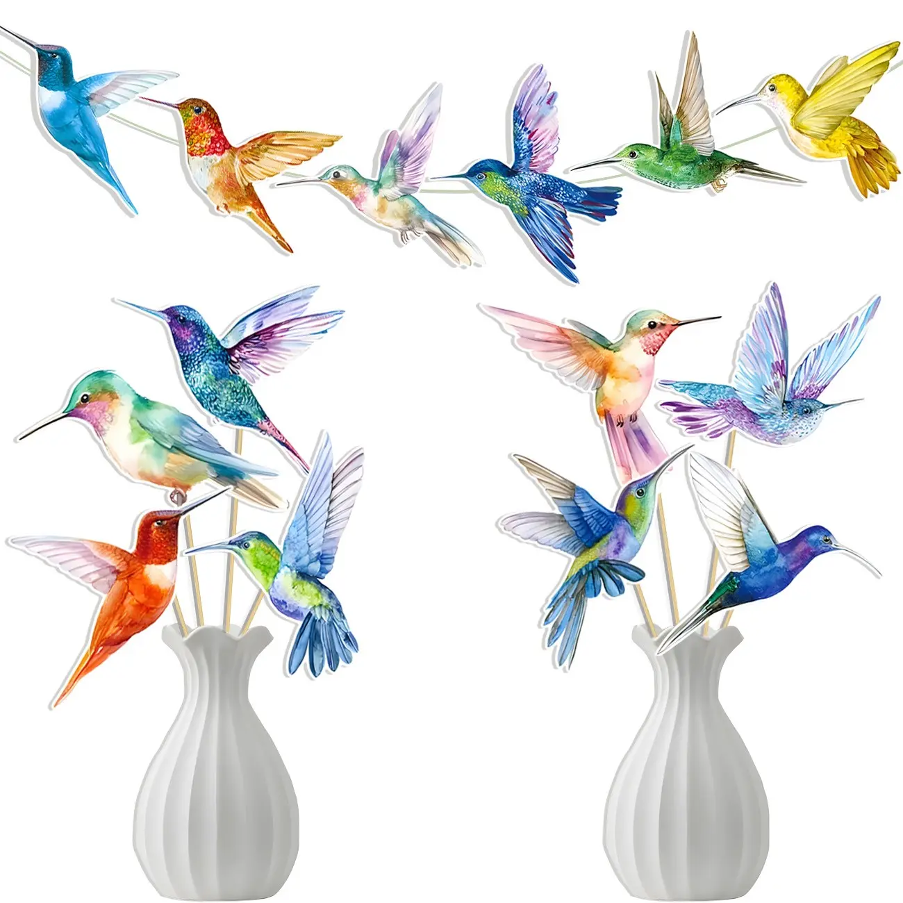 Hummingbird Centerpiece Sticks, Table Centerpieces Decor, Decorative Table Centerpieces, 14pcs Bird Table Toppers, Birthday Party Decorations, Spring Summer Theme Party Supplies
