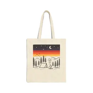 Retro Sunset Tote Bag | Camping Scene Under the Stars