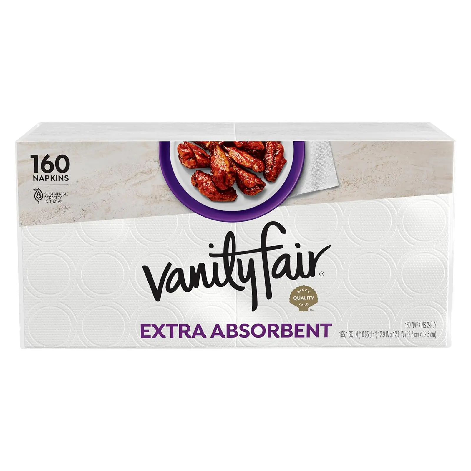 Vanity Fair Extra Absorbent Premium Paper Napkins, 160 Count, Disposable Napkins Made Soft And Strong For Messy Meals And Everyday Use