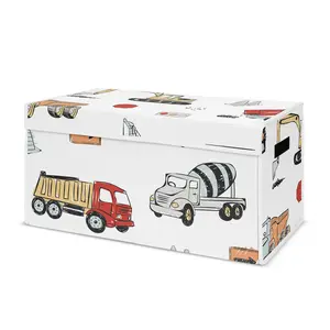 Sweet Jojo Designs Construction Truck Boy Small Fabric Toy Bin Storage Box Chest For Baby Nursery or Kids Room - Grey Yellow Orange Red and Blue Transportation