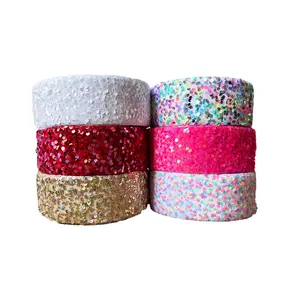 75mm Sequined velvet ribbon for making bows handmade DIY 25 yards -2