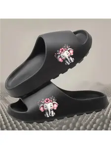 Cute Elephant with Flower Crown Print Coconut Slippers for Women Men Kids Soft Non-slip Summer Beach House Shoes Lightweight Comfortable Home Sandals