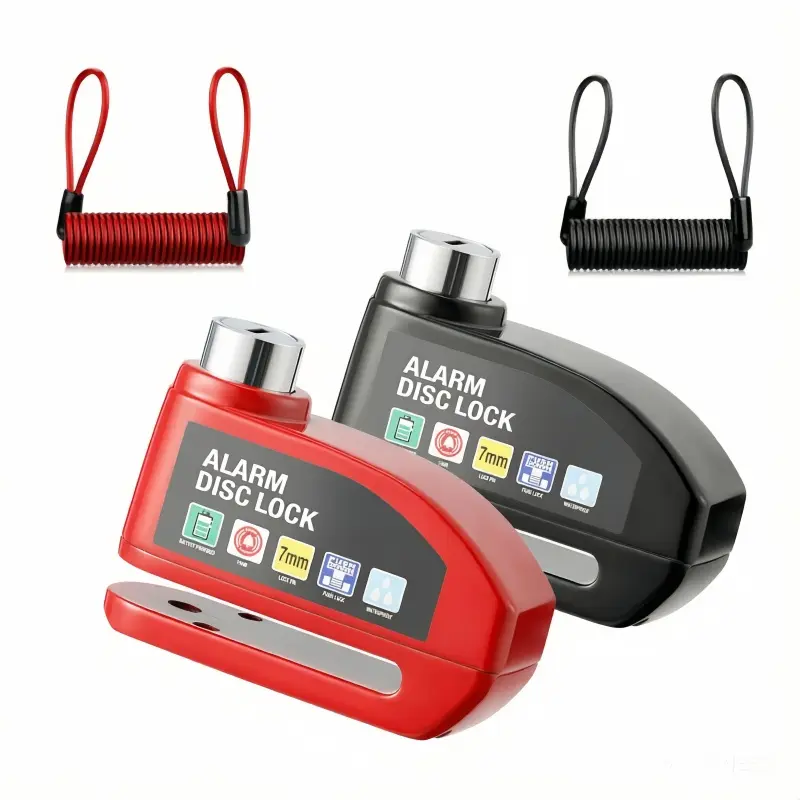 【FathersDayGift】Anti-Theft 110dB Alarm Disc Brake Lock, Waterproof Security Wheel Lock with 7mm Pin, 5ft Reminder Cable, and Carry Pouch for Motorcycles, Bikes, and Scooters