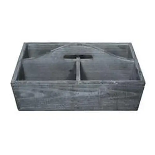 Wooden 4 Compartment Gray Wash Caddy