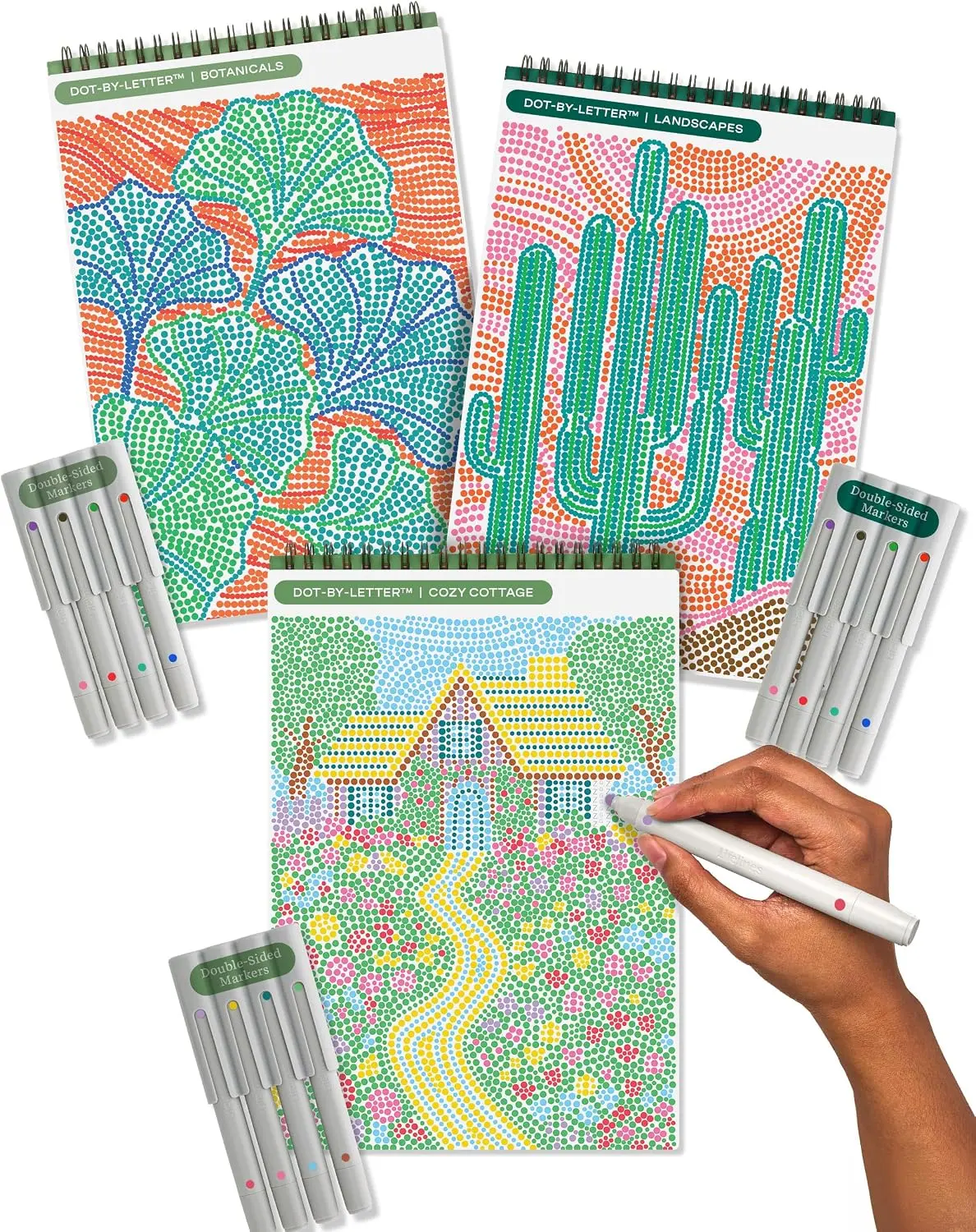 Lifelines FlowArt Guided Art Meditations – 3-Pack and MINI Activity Pads with Themed Markers – Dot-by-Letter, Hidden Patterns, Pogo-Dot, Mosaic Designs, UV Art, or Dot-Pop - Coloring Books for Teens, Adults & Seniors