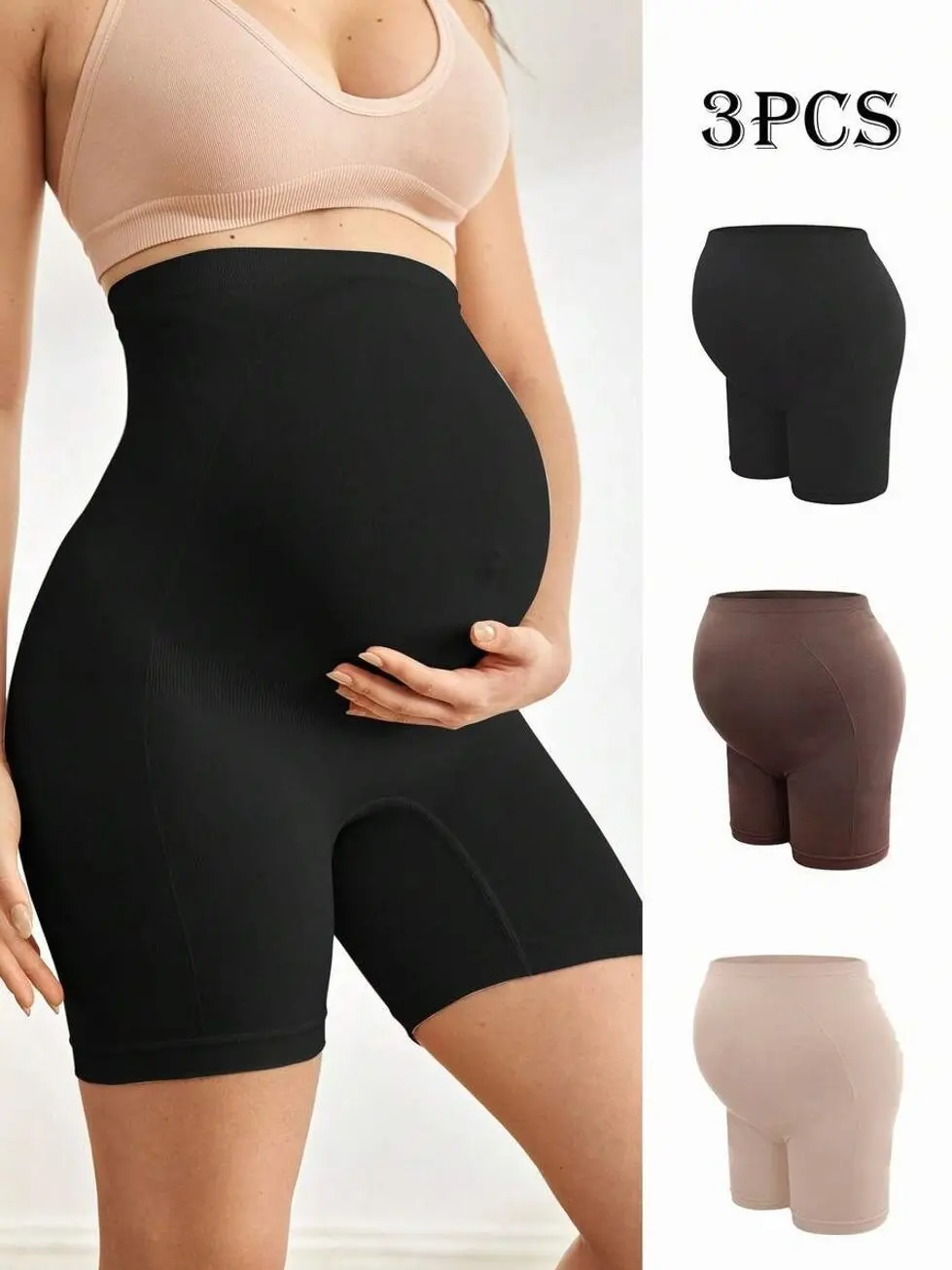 3-Pack Seamless Maternity Panties, High-Waisted Minimalist Pregnancy Underwear, Comfortable Daily Soft Support