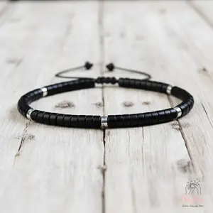 Sofia Natural Black Tourmaline Stone Bracelet Healing Crystal Barrel Gemstone Braided Dainty Bracelet Handmade Minimalist Style for Daily Use Gift for her, gift for him