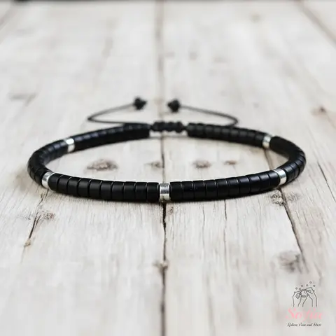 SofiadesignsBoutique Unisex Dainty Handmade Natural Black Tourmaline Barrel Shape Stone Braided Bracelet - Healing Crystal Jewelry for Adults' Daily Wear, Gift Option | Jewelry Accessories