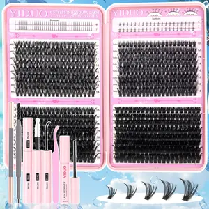 YIDUO 760PCS D Curl Lash Clusters Kit, Mixed Styles Bottom/40D/60D/80D/Spiky Wispy Lashes, Volume Cluster Eyelashes with Bond&Seal, Remover, Tweezers & Eyelash Pencil, DIY At-Home Lash Extension Supplies