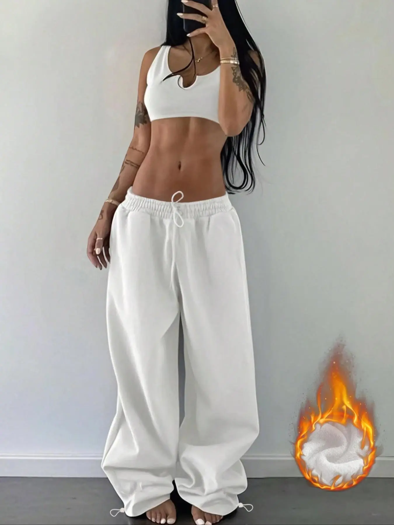 Women's Solid Color Flare Leg Sweatpants, Casual Comfy Wide Leg Trousers for Daily Wear, Ladies Bottoms for Fall & Winter, Casual Fashion Pants