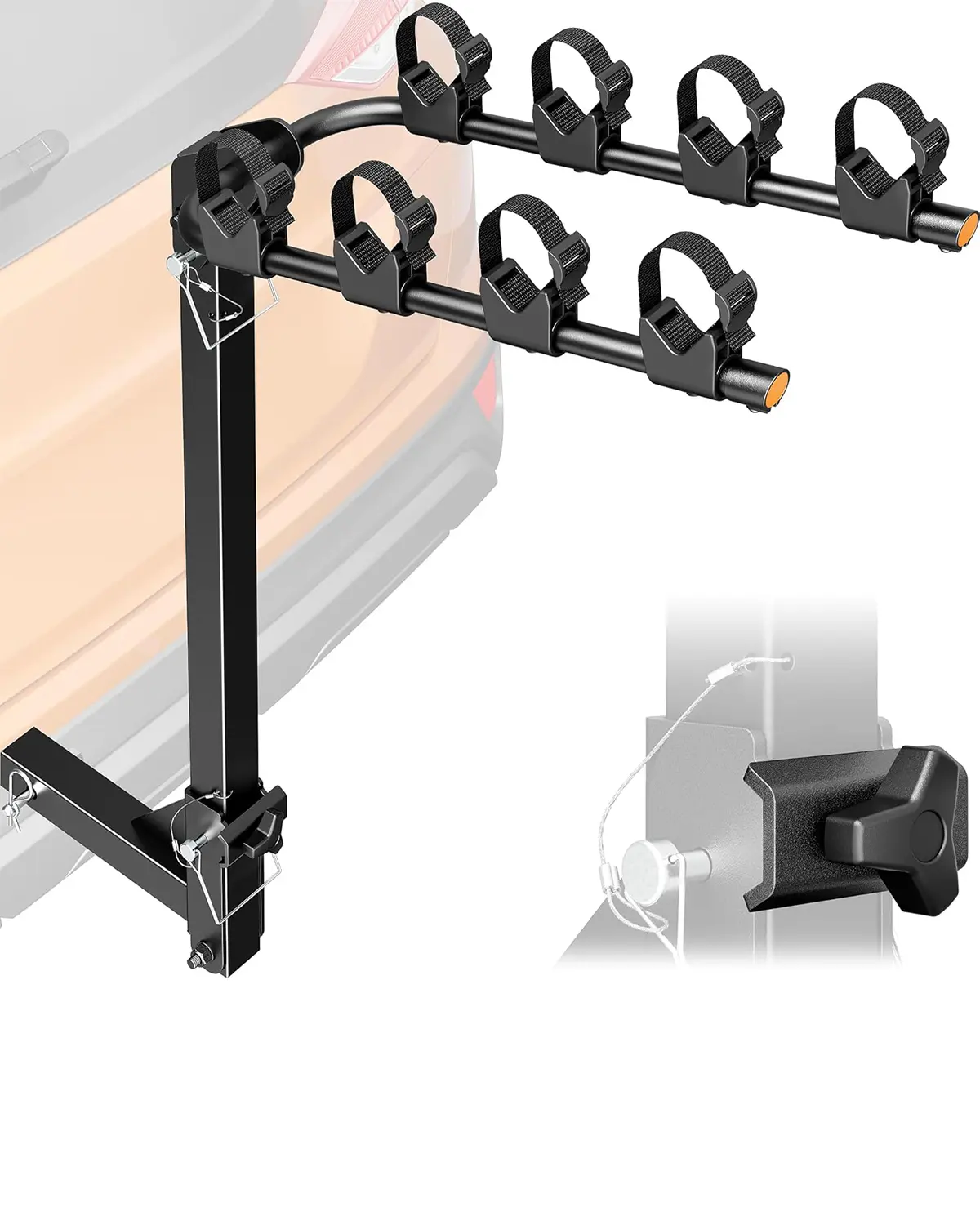 monTEK 4-Bike Rack for Cars, Trucks, SUVs with 2" Hitch, Foldable & Tiltable Bike Rack Hitch,3mm Thick Heavy-Duty Steel Frame, Hitch Bike Rack with Anti-Rattle Stability and Straps, 150 lbs Capacity tiktokshopbacktoschool