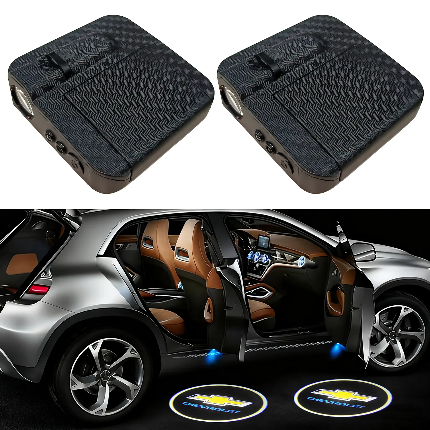 2Pcs Car Door Welcome Light, Car Logo Projector Light, HD Projector Lamp Accessories For Chevrole Nissan Honda Ford, Universal Car Accessories for All Vehicles, Car Door Lights