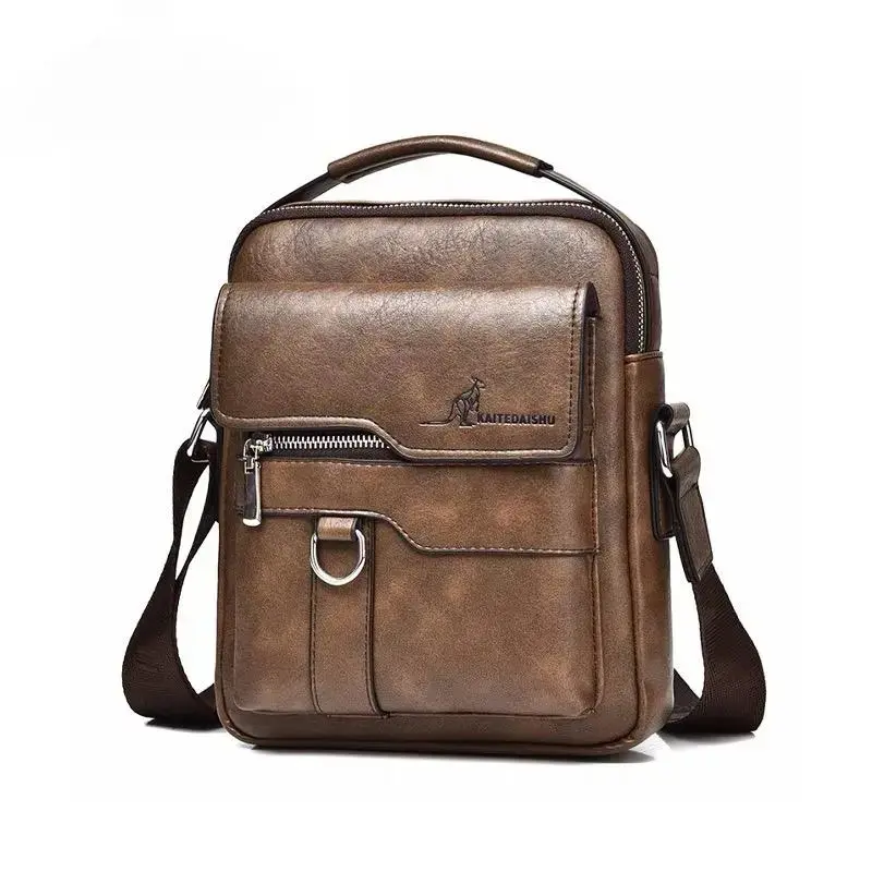 Men's Vintage Quilted PU Leather Crossbody Bag, Waterproof Multi-Pocket Commuting Shoulder Bag for Business and Travel, Multifunctional Sling Bag, Minimalist Decluttering