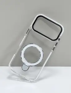 Two-Tone Clear Phone Case with Magnetic Ring Holder, Shockproof & Large Window, Only Compatible with iPhone 11-17 Series