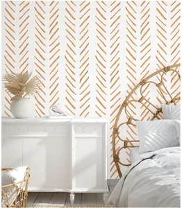 96101-3 Boho Peel and Stick Wallpaper Brush Strokes Stripes Removable Terracotta/White Chevron Vinyl Self Adhesive Mural 17.7in x 9.8ft