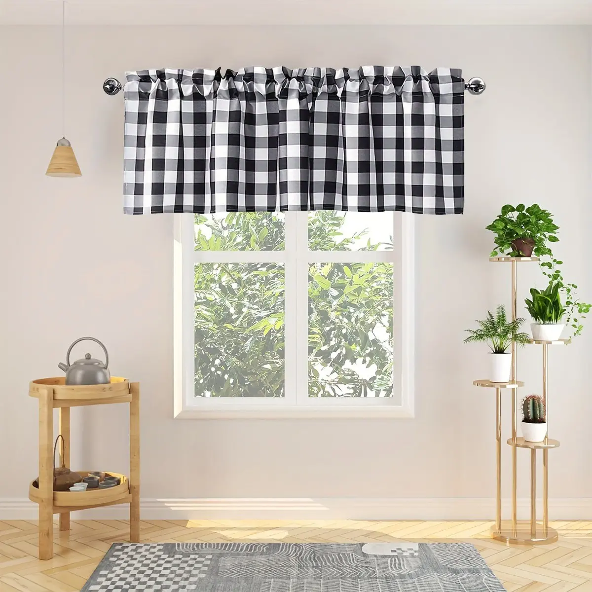 1pc Soft Comfortable Short Curtain Set, & Plaid Design, Ideal for Kitchen Bathroom Use, Single Piece Pack, Window Curtain, Home Decoration Curtain, Kitchen Curtains, Home Decorative Curtain