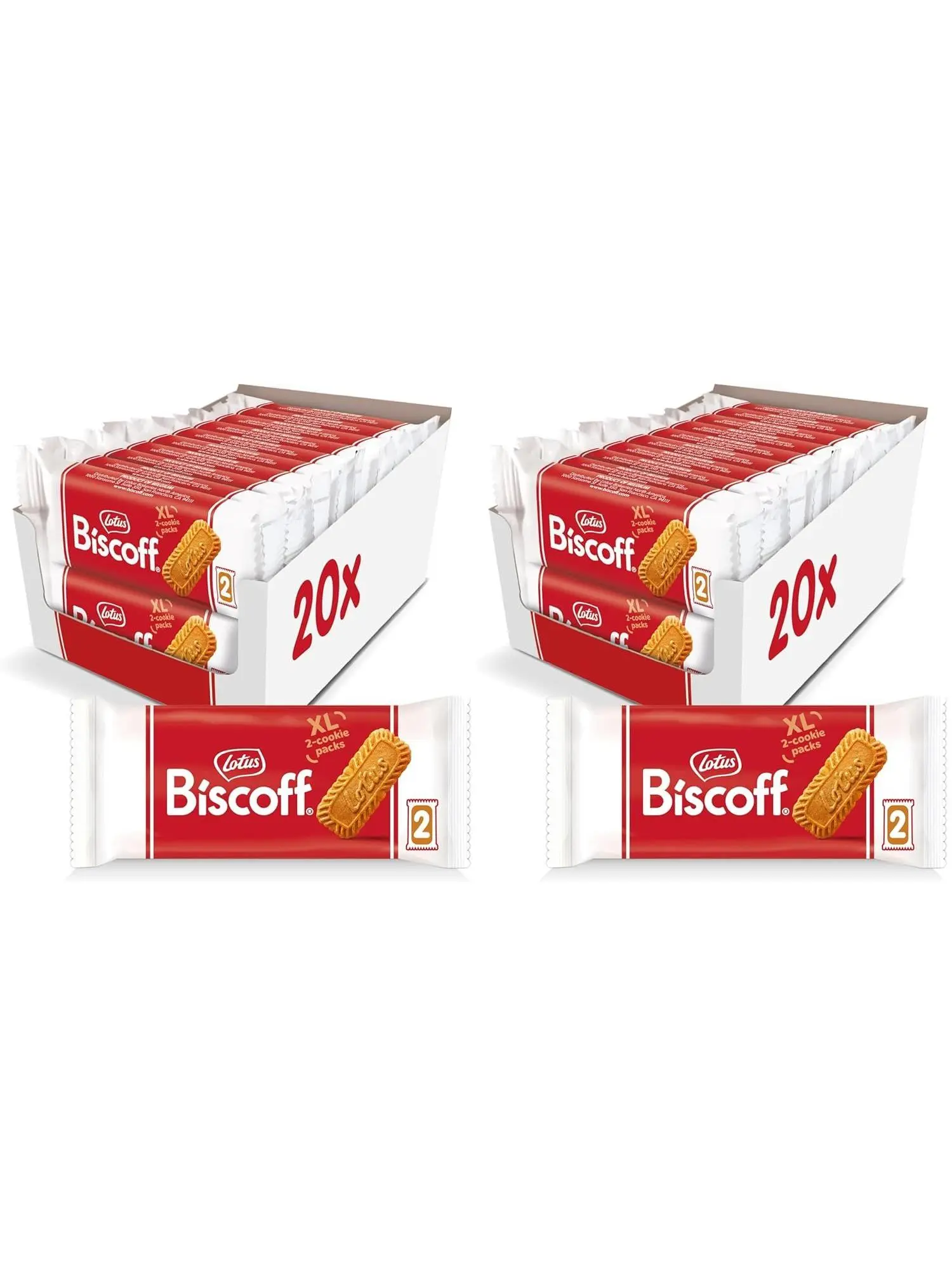 Lotus Biscoff Cookies, Caramelized Biscuit Cookie Snack, Dispenser Box (40 sleeves of 2 extra large cookies) Vegan, 0.9 Ounce, 20 Count (Pack of 2)