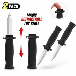 Retractable Knife Set 2-Pack, Prank Prop Party Game Toy, Safe Plastic Dagger Props Without Sharp Edges, Funny Stress Relief Trick Toys