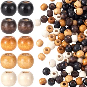 100 count Large Hole Wooden Beads for Crafts,  Round   Hair Bead, 5 Colors 9X10mm Wooden Loose Spacer for Macrame Necklace Bracelet Hair DIY Craft Handmade Decor