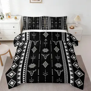 Western Style Totem Print Comforter Set, Includes 1 or 2 Pillowcases, Aztec Pattern + Bull Head, Cozy and Durable