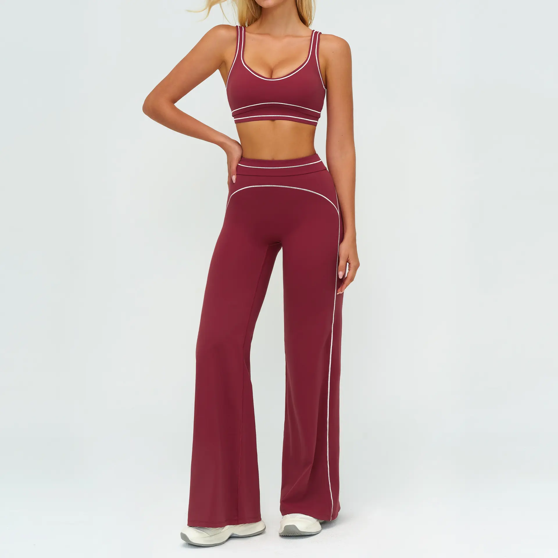 7028 bra+7028 2 wide leg pants   cherry