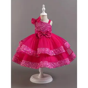 [Puffy Princess Dress] Sparkling Short-Sleeve Puffy Dress Infants And Toddlers - Bow Decoration - Formal Occasions, Birthday Parties, Photography, Banquets - Little Princesses