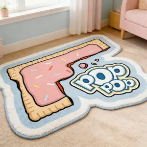 Bite mark biscuit shaped irregular carpet, pink blue contrasting color plush floor mat, children's room anti slip and wear-resistant foot mat, girl's heart space decorative mat, suitable for ins style/sweet style fun home decoration, Kids Room Rug