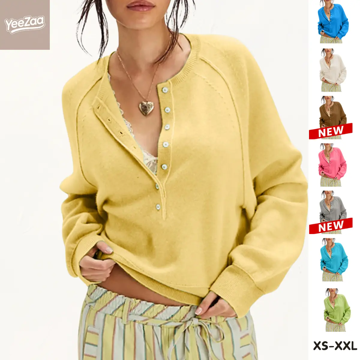 YeeZaa Henley Sweater for Women Button Front Pullover 2025 TikTokShopHolidayHaul Christmas Casual Long Sleeve Neck Knitwear Solid Cropped Sweater Soft Fabric Elegant Comfort Everyday Style summerwins