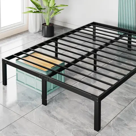 SweetFurniture Modern Heavy-Duty Metal Bed Frame - Queen Size, Durable Steel Slat Support, Under-Frame Storage Space, No Box Spring Needed, Fits Queen Size Mattress, Ideal for Apartment Furniture