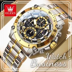 New OLEVS 3689 Men's Multi-Functional Watch, 47mm Glow-in-the-Dark Dial, Roman Numeral Markers, 24-Hour Display, Water Resistant, Ideal for Daily & Sports Wear
