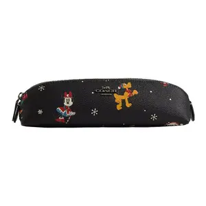 COACH x Disney Pencil Case with Pattern Print, Logo, Zipper Closure, Coated Canvas, and Smooth Leather for Men and Women