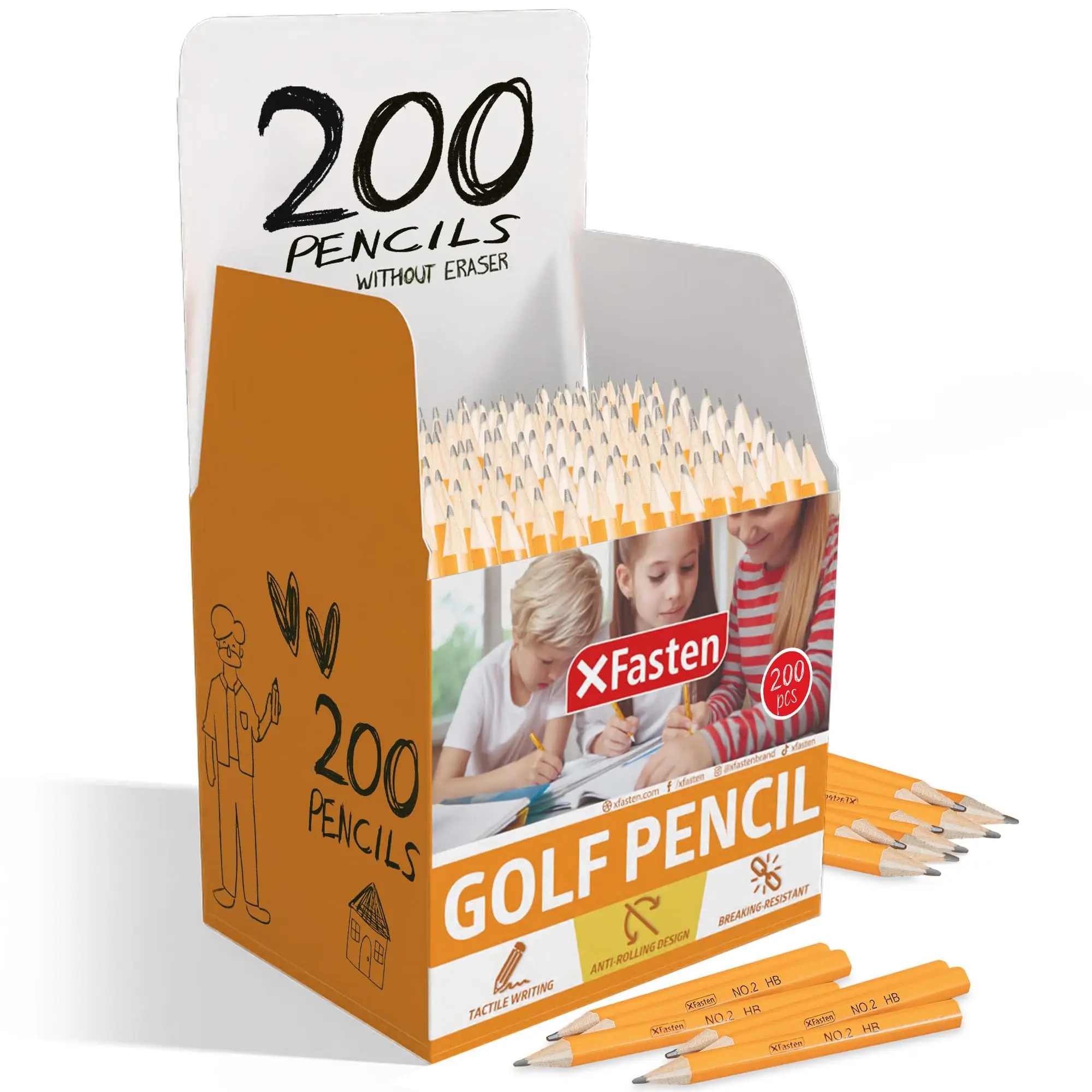 XFasten Golf Pencil without Erasers Bulk 200-Pack #2 HB Golf Pencils Bulk Presharpened Mini Pencils Bulk, Hexagonal Small Pencils for Kids, Short Pencils, Half Pencils for Kids Games School