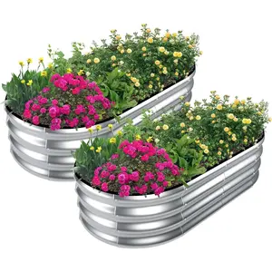 Galvanized Raised Garden Bed Outdoor, 2 count 4x2x1ft Oval Metal Planter Box for Planting  Vegetables,