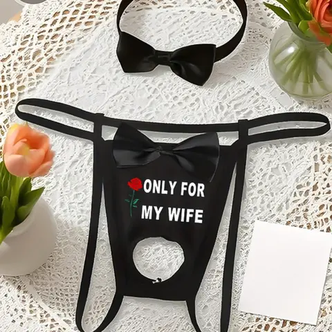 Men's Briefs with Bowknot Decoration Set, 2 Pcs Fitted Sexy Elegant Underwear, Cartoon Pattern, All Seasons Wear